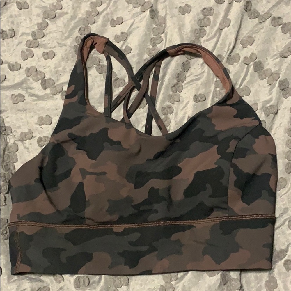 LULULEMON BROWN EARTH CAMO BRA SZ 10 NWOT